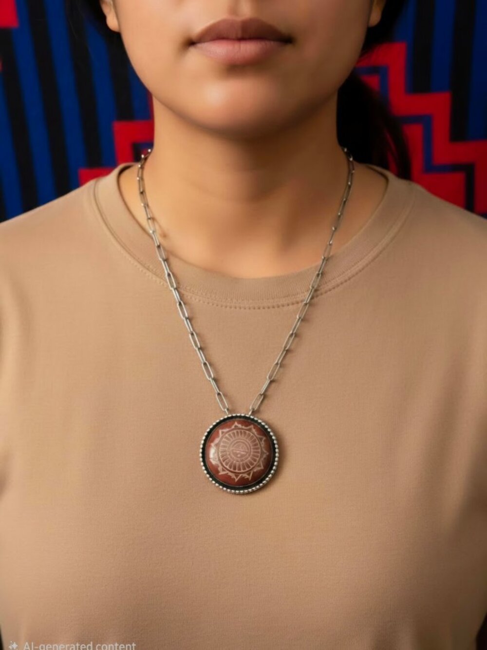 Pueblo Redware Pottery Pendant with Handmade chain
